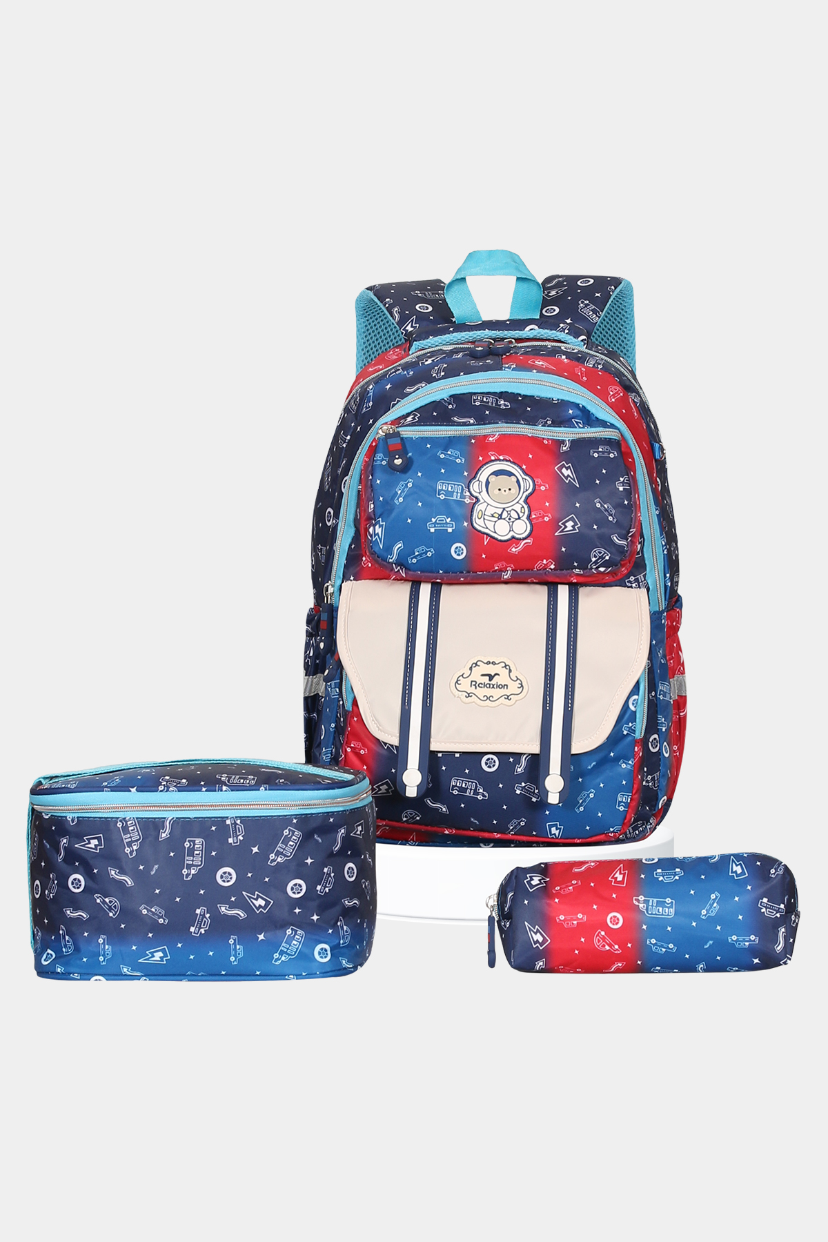 1380 Üçlü Set İlkokul Sırt Çantası Takımı RENK: MAVİ KIRMIZI resmi