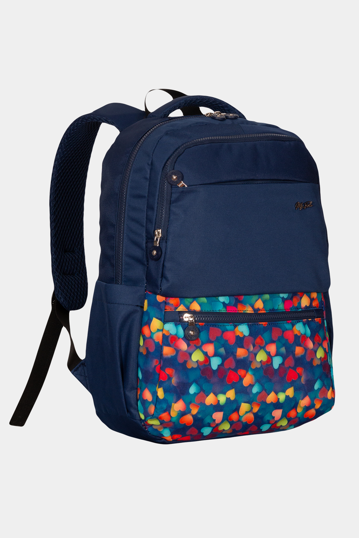 2085 Günlük & Okul Sırt Çantası RENK: LACİVERT/YEŞİL KALPLİ resmi