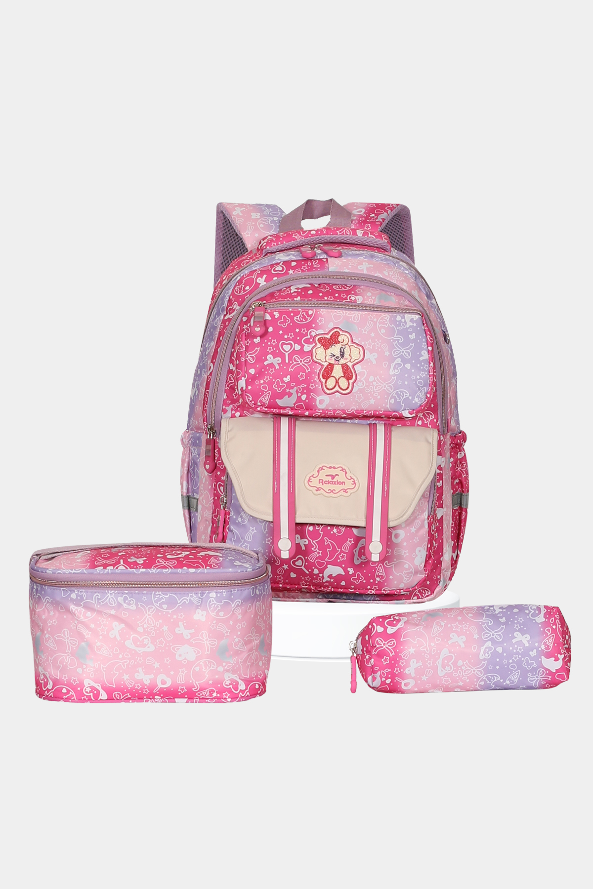 1380 Üçlü Set İlkokul Sırt Çantası Takımı RENK: MOR PEMBE resmi