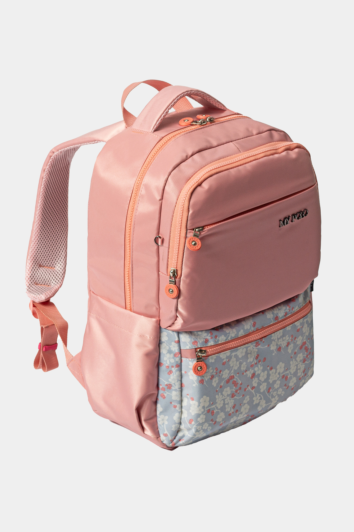 2085 Günlük & Okul Sırt Çantası RENK: SOMON/GRİ BEYAZ ÇİÇEK resmi