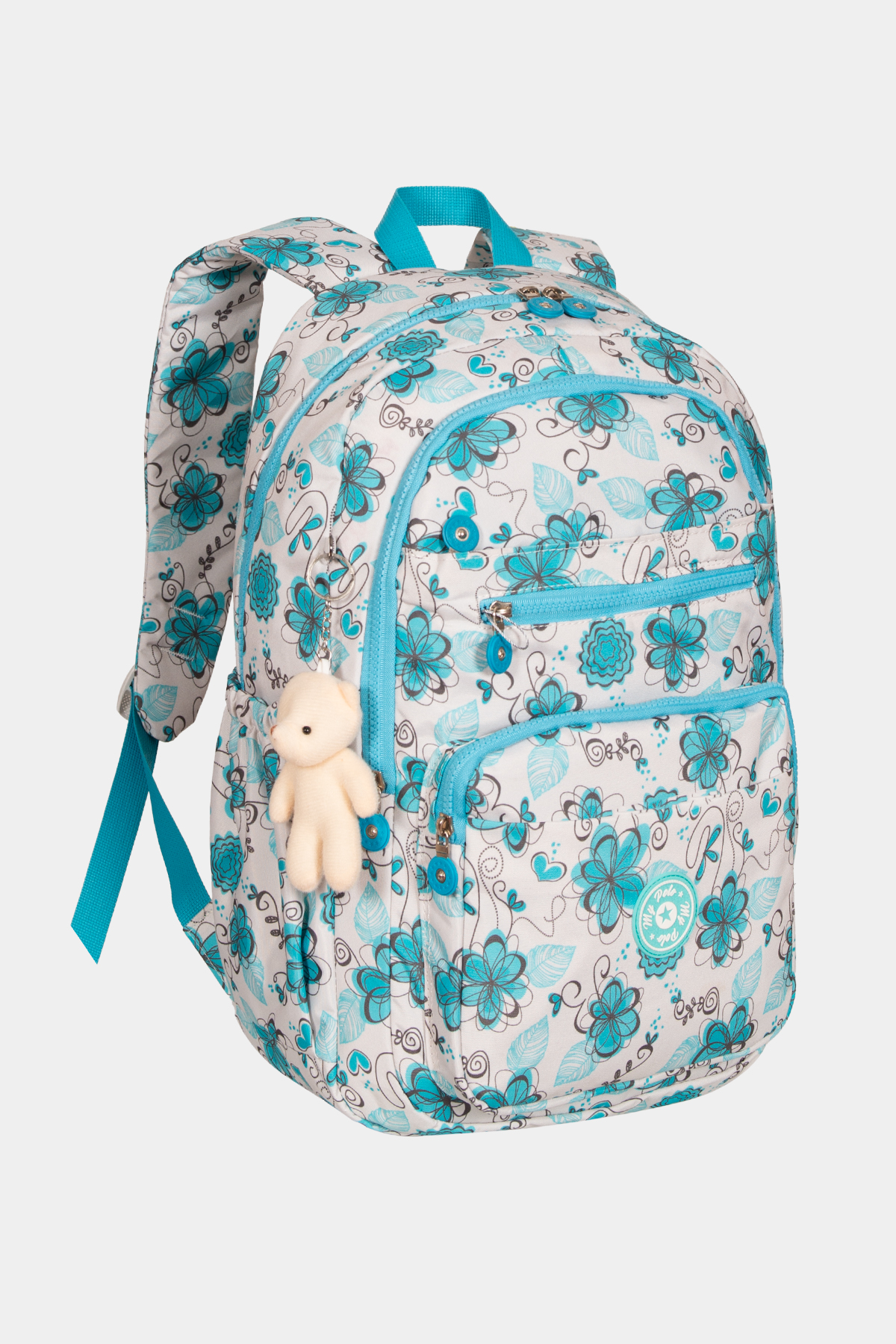 8605 Günlük & Okul Sırt Çantası RENK: BEYAZ TURKUAZ ÇİÇEKLİ resmi