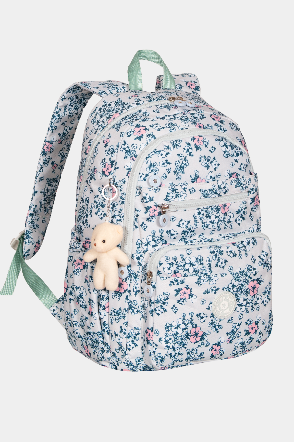 8605 Günlük & Okul Sırt Çantası RENK: BEYAZ PEMBE ÇİÇEKLİ resmi