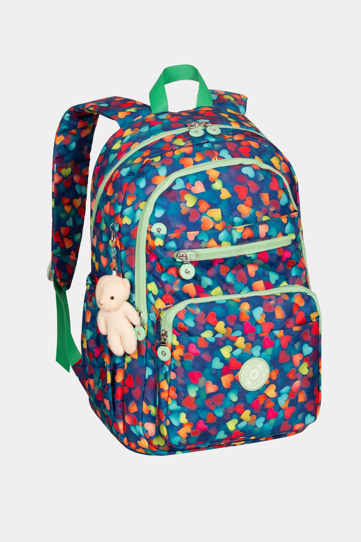 8605 Günlük & Okul Sırt Çantası RENK: LACİVERT YEŞİL KALPLİ resmi