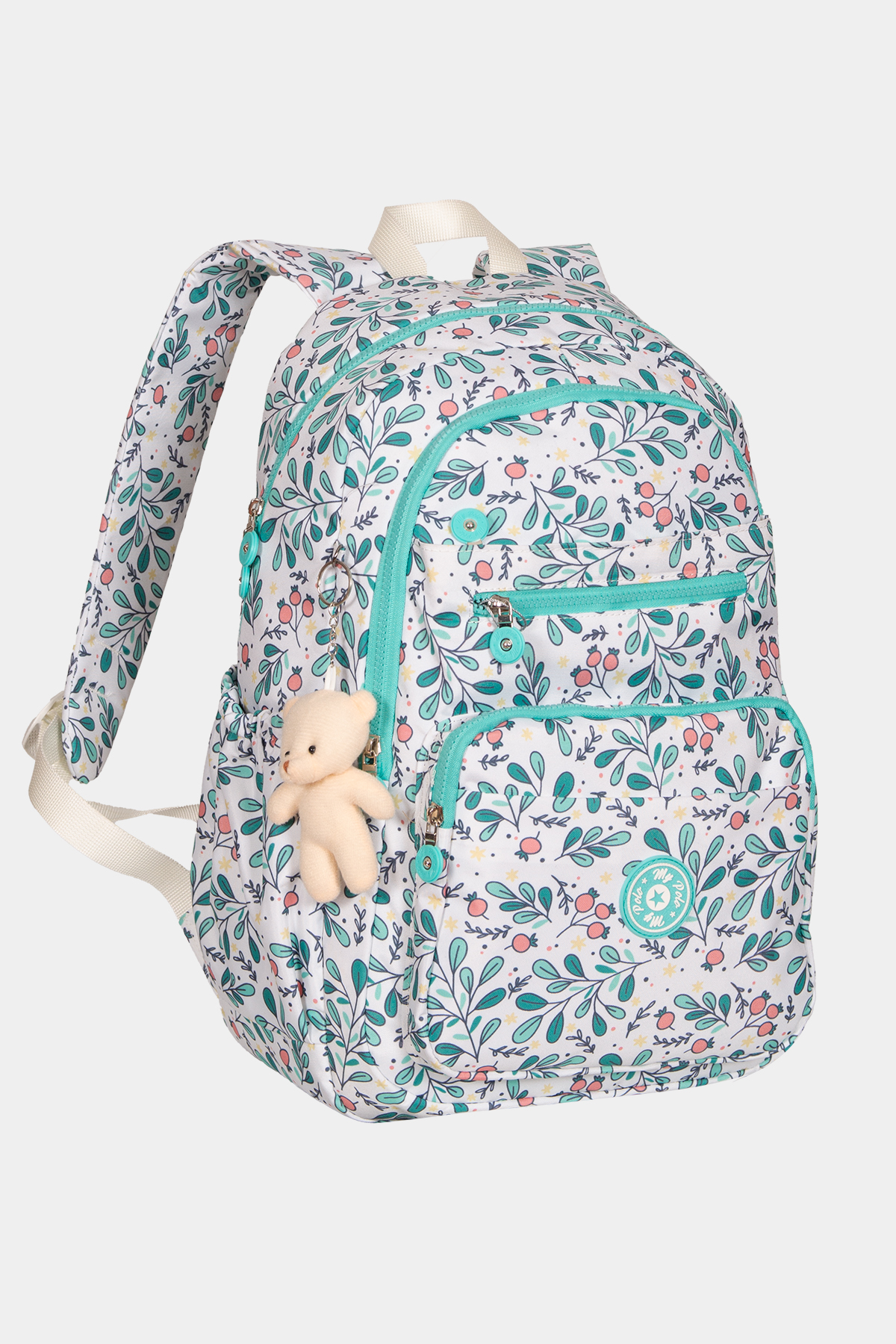 8605 Günlük & Okul Sırt Çantası RENK: BEYAZ YEŞİL YAPRAKLI resmi