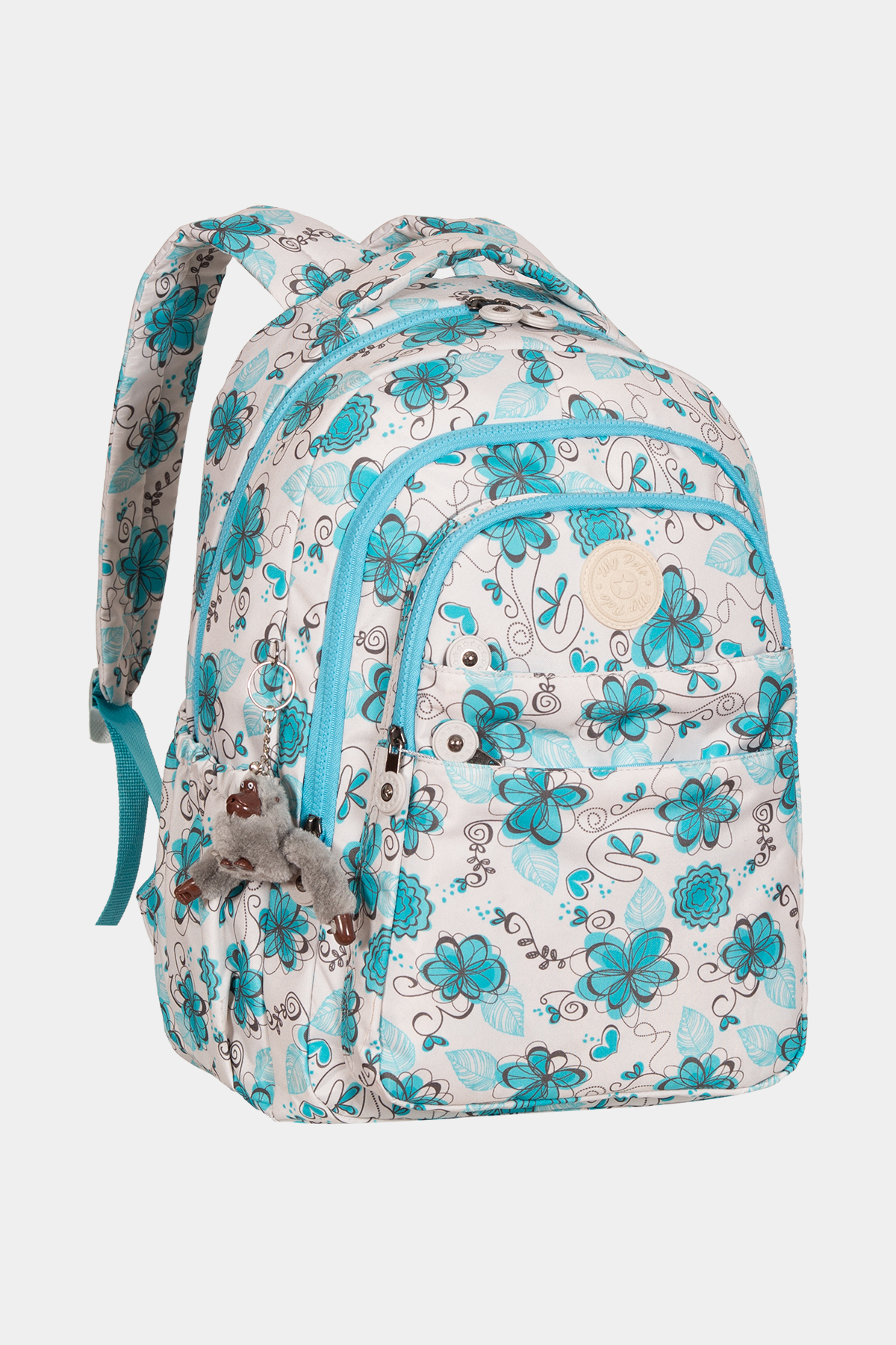 8610 Günlük & Okul Sırt Çantası RENK: BEYAZ TURKUAZ ÇİÇEKLİ resmi
