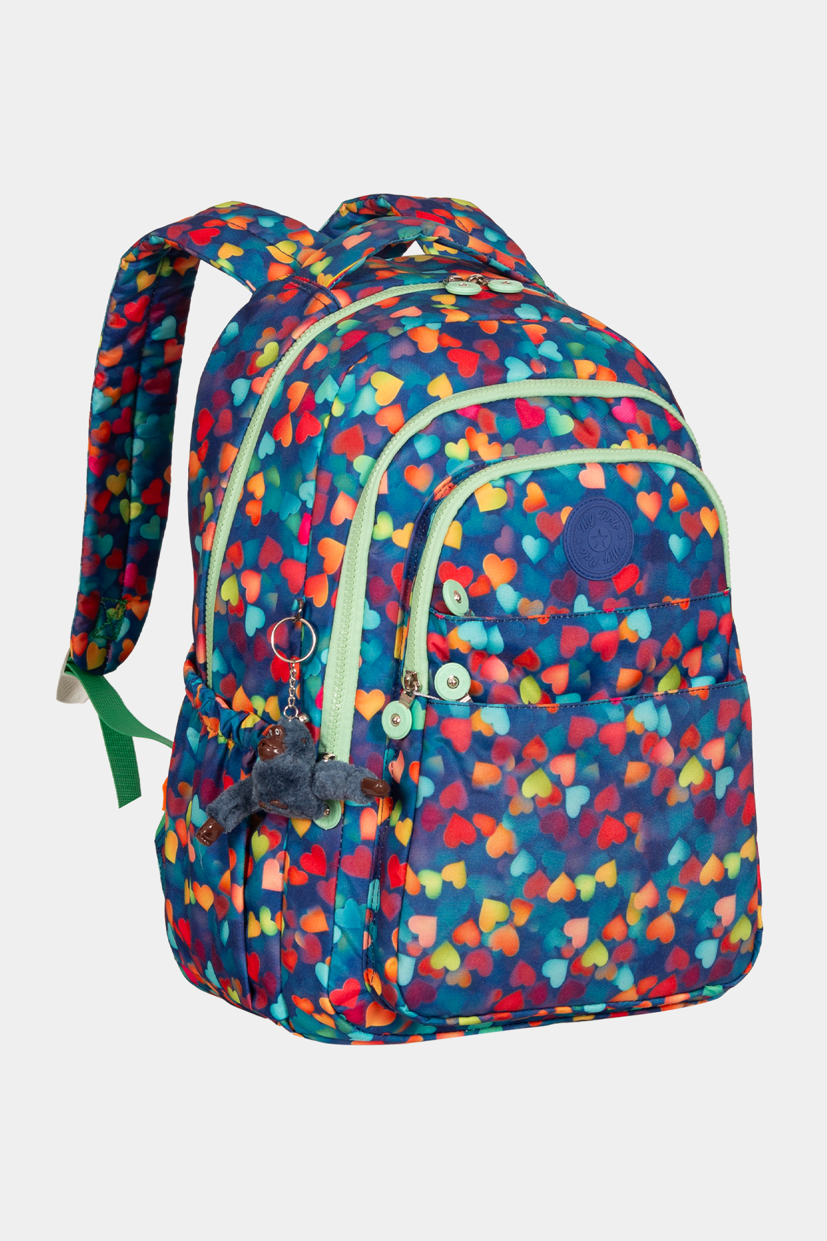 8610 Günlük & Okul Sırt Çantası RENK: LACİVERT YEŞİL KALPLİ resmi
