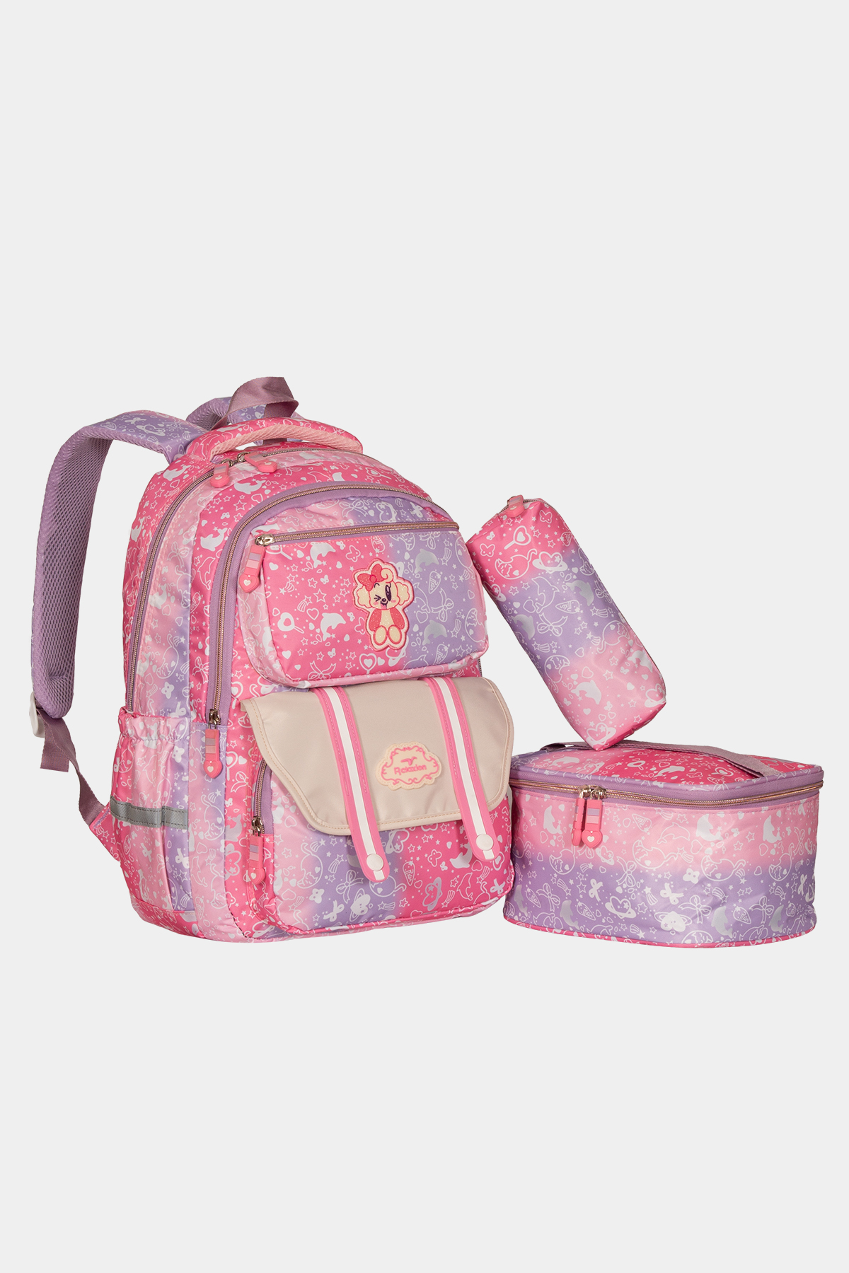 1380 Üçlü Set İlkokul Sırt Çantası Takımı RENK: PEMBE MOR resmi