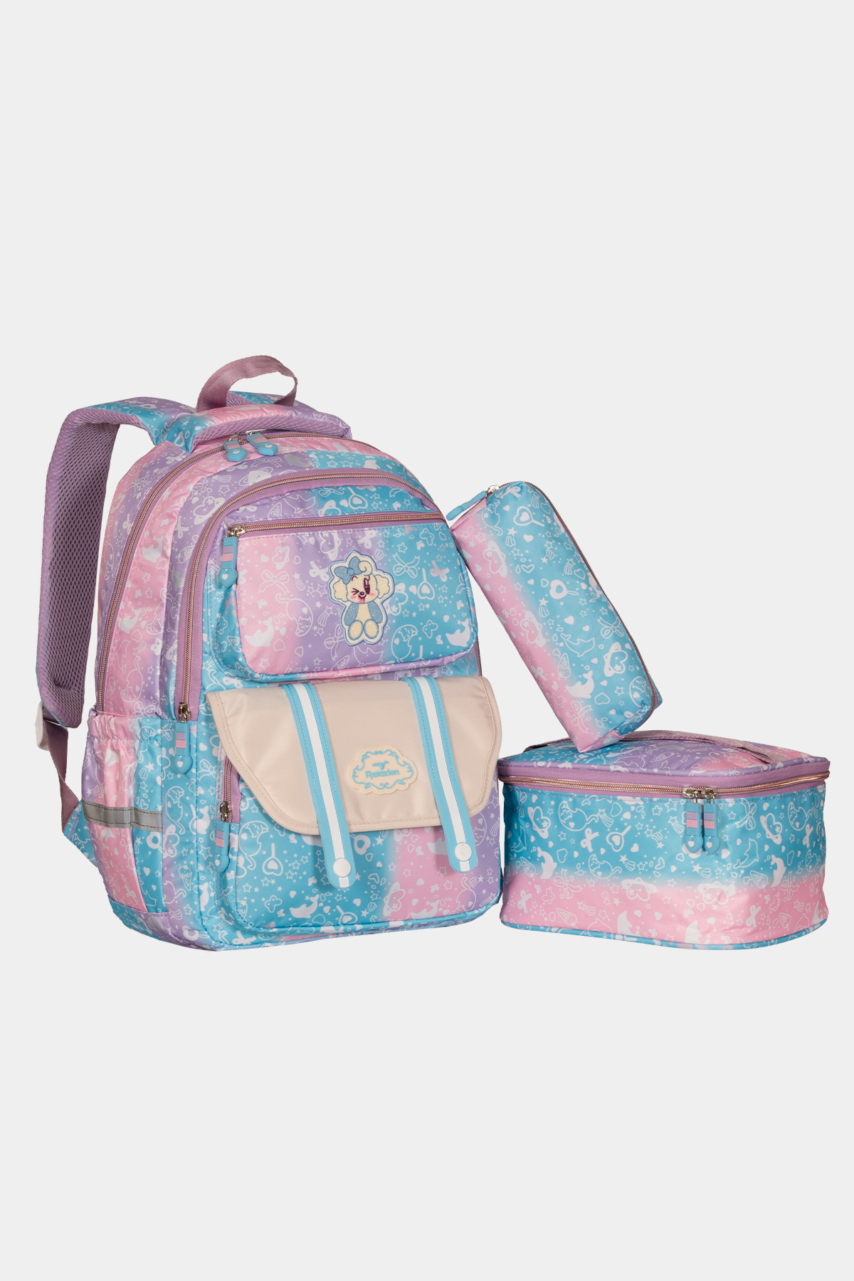 1380 Üçlü Set İlkokul Sırt Çantası Takımı RENK: MAVİ MOR resmi